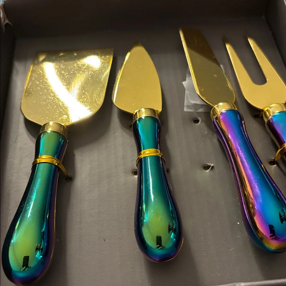 Thirstystone Iridescent Gold Cheese Knife Set Brand New